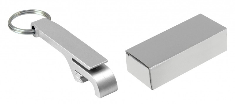 Llavero Click Gris Plata Doble Funcion Destapador personalizado con logo